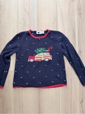 Vintage Hartstrings navy blue knit holiday sweater